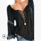 Blusa Asimétrica de Algodón y Lino con Encaje de Manga Larga