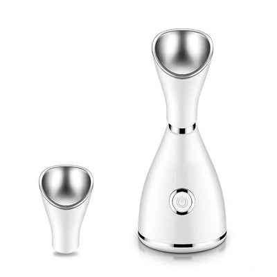 White facial steamer with a silver-toned steam nozzle and a prominent power button on the front, designed for home skincare. - Image 3