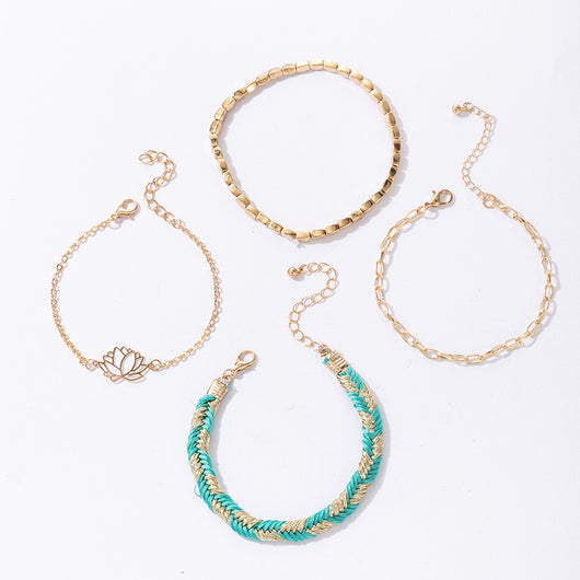 Juego de 4 Pulseras Bohemias con Cadena de Aleación y Loto - Image 10