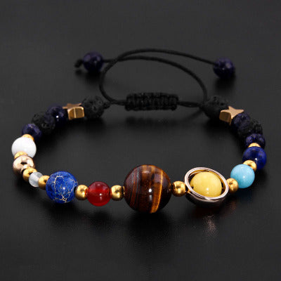Pulsera de Cuentas de Piedra Natural Sistema Solar Ocho Planetas Galaxia Universo Estrella Guardiana