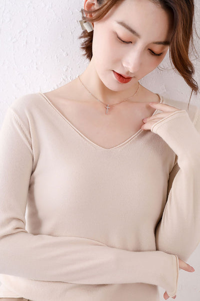Suéter Suelto Cuello V Mujer Manga Larga Color Sólido - Image 6