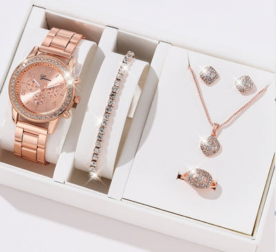 Conjunto de Lujo Combinable con Diamantes y Brillantes Grandes para Mujer - Caja de Cinco Piezas - Image 13