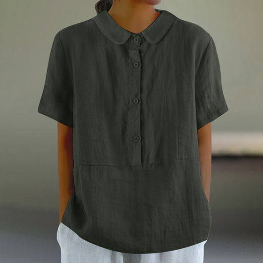 Blusa Casual de Algodón y Lino en Colores Sólidos para Mujer - Image 19