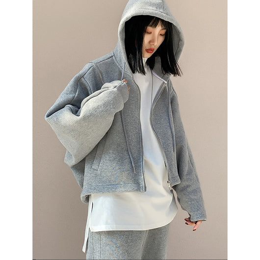 Sudadera con Capucha y Hombros Descubiertos - Cremallera Reforzada