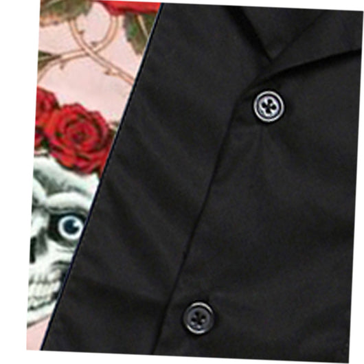 Camisa Retro de Manga Corta con Estampado Calavera y Parches para Hombre - Image 7