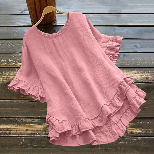 Blusa Holgada de Algodón y Lino con Volantes en Ruedo - Image 11