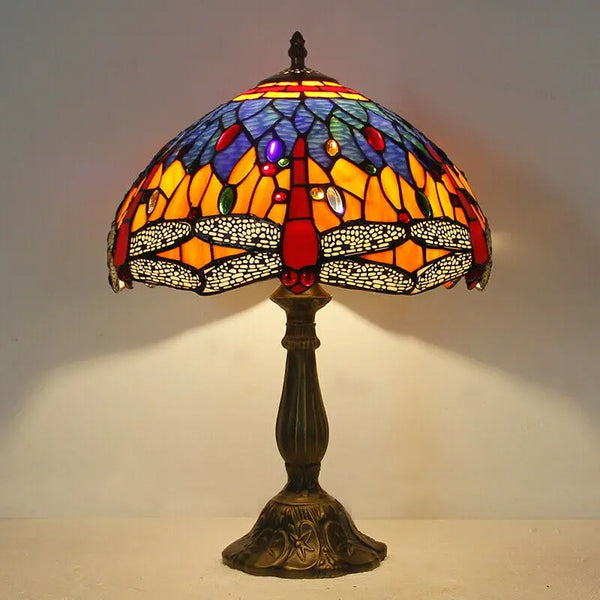 Lámpara de Mesa Libélula Tiffany con Piedra - Retro para Dormitorio y Sala