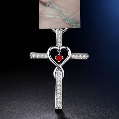 Collar Colgante Cruz Cristiana Fe y Amor Infinito con Piedra de Nacimiento - Image 11