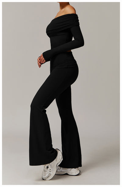 Pantalones Yoga Plisados Cintura Alta para Mujer - Diseño Acampanado Versátil - Image 33