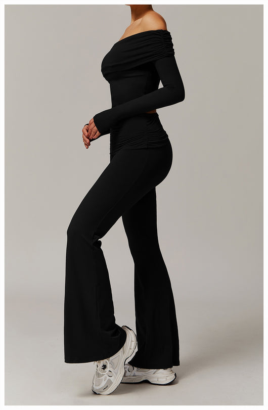 Pantalones Yoga Plisados Cintura Alta para Mujer - Diseño Acampanado Versátil - Image 33