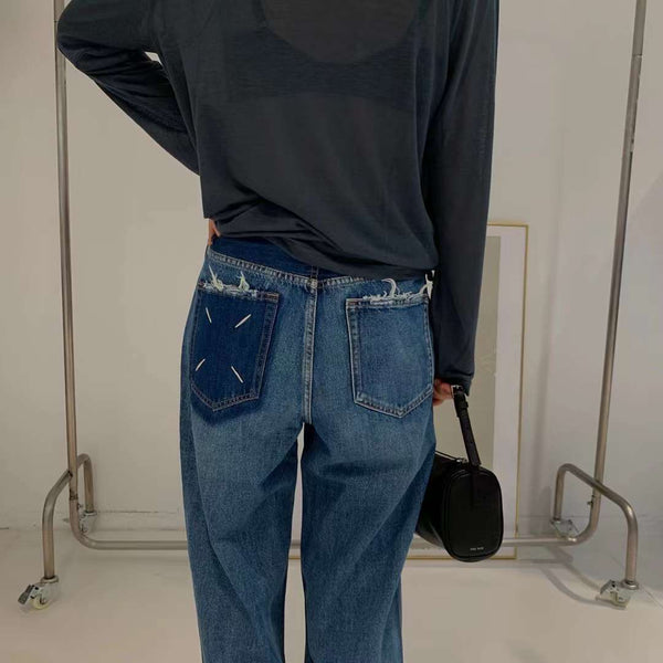 Jeans con Bloques de Color y Bolsillos de Borde Crudo para Mujer