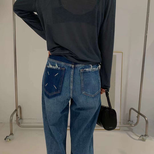Jeans con Bloques de Color y Bolsillos de Borde Crudo para Mujer - Image 2