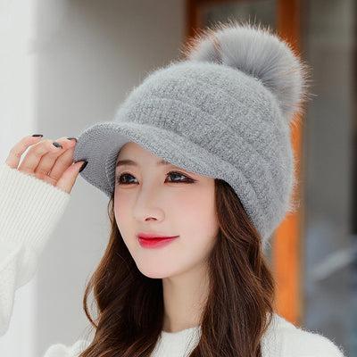 Gorro de Lana Cálido con Pompón de Pelaje de Conejo y Terciopelo - Image 24