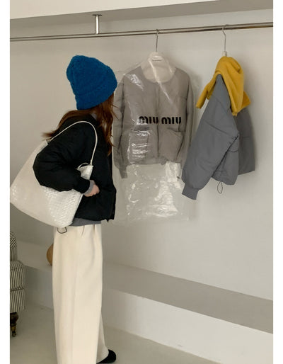 Chaqueta Acolchada Gris Corta para Mujer Talla Grande - Image 12