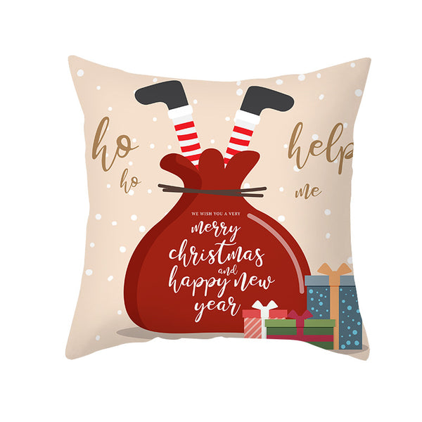 Funda de Almohada Navideña con Diseño de Dibujos Animados en Tela Melocotón