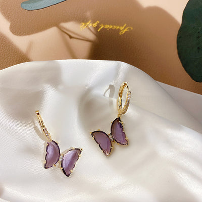 Aretes, Anillo y Collar de Cristal Púrpura con Diseño de Mariposa - Image 10