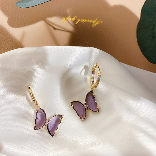 Aretes, Anillo y Collar de Cristal Púrpura con Diseño de Mariposa - Image 10
