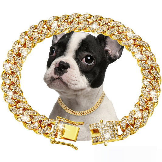 Collar Cadena Cubana de Diamantes para Perros y Gatos - Pequeño, Mediano y Grande