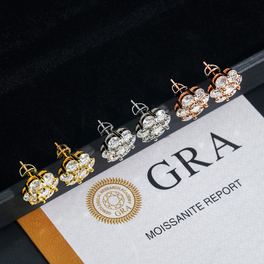 Aretes de Plata con Moissanita 5.0mm y Incrustación Floral - Image 3