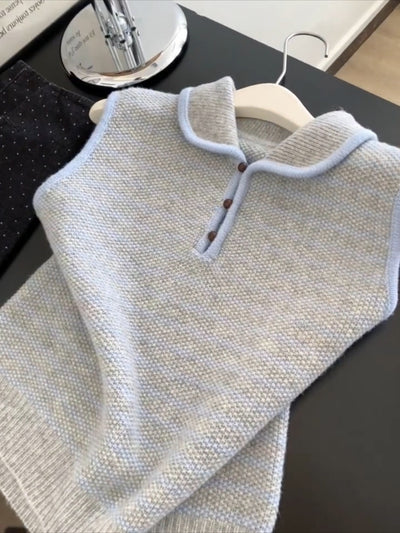 Chaleco Tejido a Rayas Azul y Blanco - Estilo Coreano Casual para Otoño - Image 9