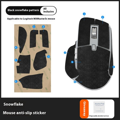 Red and black anti-slip sticker set with geometric and text patterns for Logitech MX Master 3s mouse. - Image 17