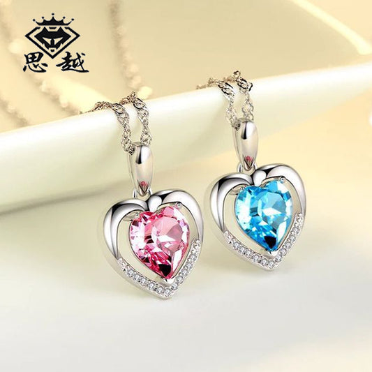Collar de Plata de Ley 925 Colgante Corazón Coreano