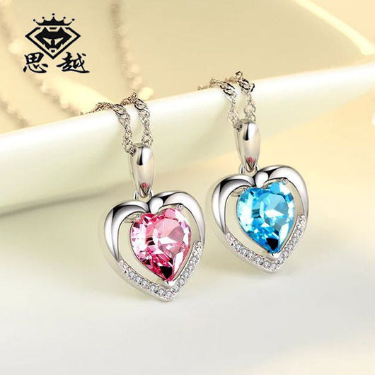 Collar de Plata de Ley 925 Colgante Corazón Coreano