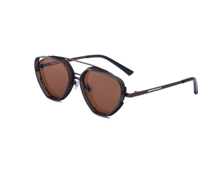Steampunk hollow-out sunglasses for men with blue lenses, silver metal frame, and perforated side shields. - Image 11