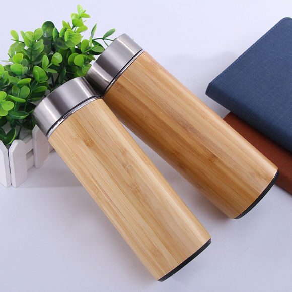 Taza Térmica de Acero Inoxidable con Bambú