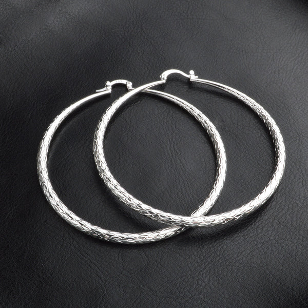 Aretes Circulares Retro con Patrón de Peces del Océano - Joyería Plateada Clásica