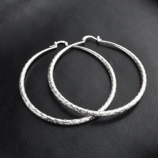 Aretes Circulares Retro con Patrón de Peces del Océano - Joyería Plateada Clásica