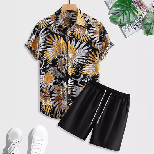 Camisa Casual Estampada de Manga Corta para Hombre
