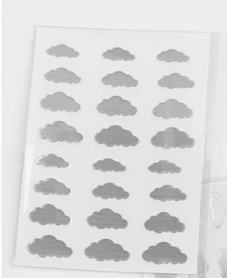 Blue cloud-shaped inlay stickers for guitar fingerboards, shown on a guitar neck and as a full sheet. - Image 27