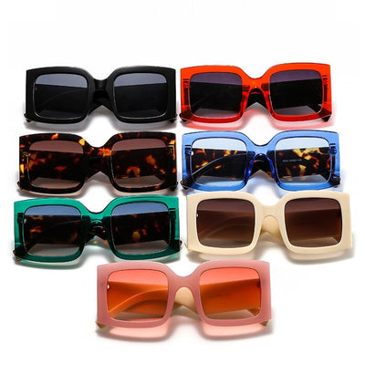 Large-frame green and tortoise shell sunglasses with gradient blue to yellow square lenses. - Image 2