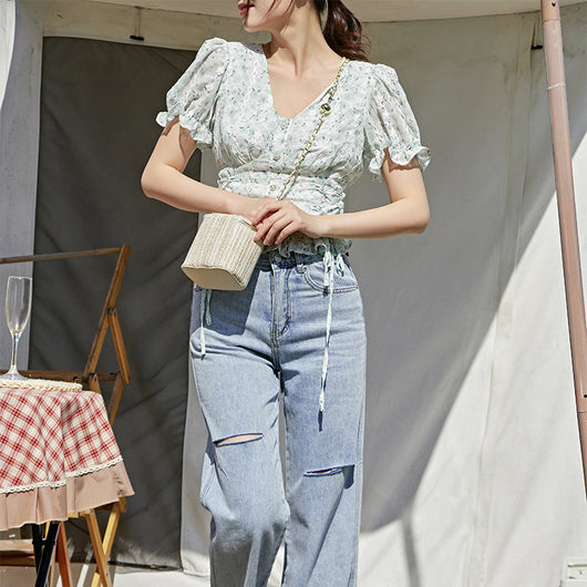 Blusa de Chifón con Botones de Perla y Jacquard Elegante - Image 12