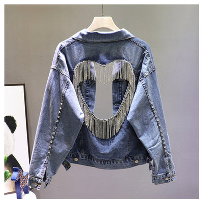 Chaqueta de Mezclilla con Borlas de Diamantes