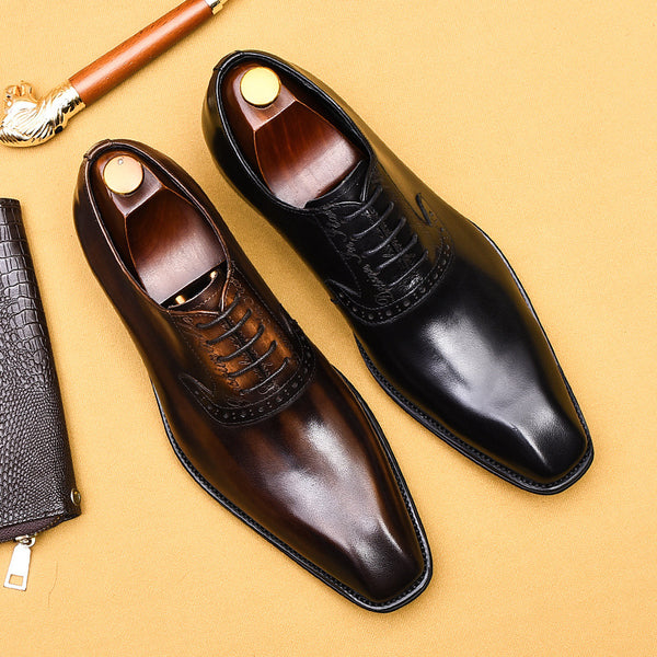 Zapatos Oxford Puntiagudos de Cuero Importado con Acabado Artesanal