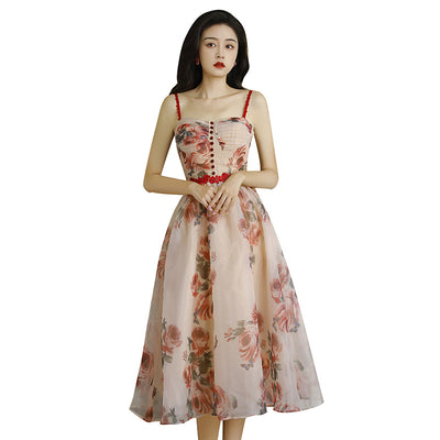 Vestido Floral Vintage con Tirantes y Cintura Ajustada para Verano - Image 2