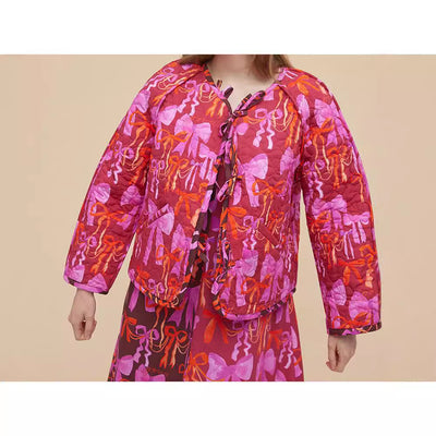 Chaqueta con Lazo Estampado, Cuello Redondo y Cordones Reversible - Image 4