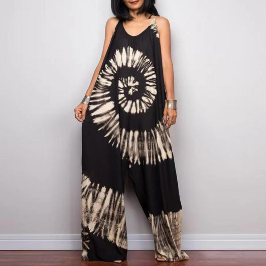 Jumpsuit Ancho con Estampado Tie-Dye y Cintura Ajustable
