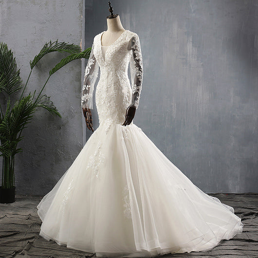 Vestido de Novia Sirena Francés Elegante con Cola Delicada - Image 5