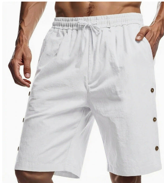 Pantalones Cortos Hombre Estilo Americano Sueltos de Algodón-Lino con Botones - Image 8