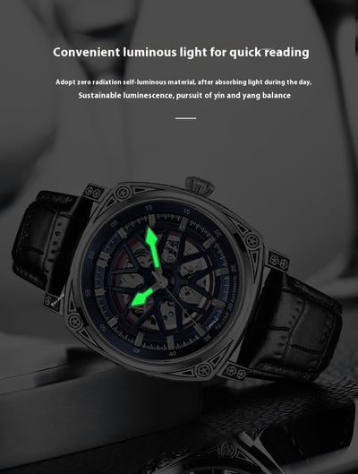 Reloj Automático de Acero Inoxidable con Correa de Cuero para Hombre - Image 8