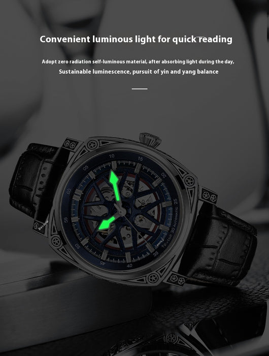 Reloj Automático de Acero Inoxidable con Correa de Cuero para Hombre - Image 8