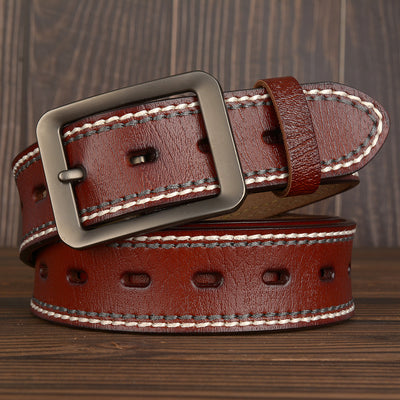 Cinturón de Cuero Genuino Doble Línea para Hombre con Hebilla Japonesa - Image 14