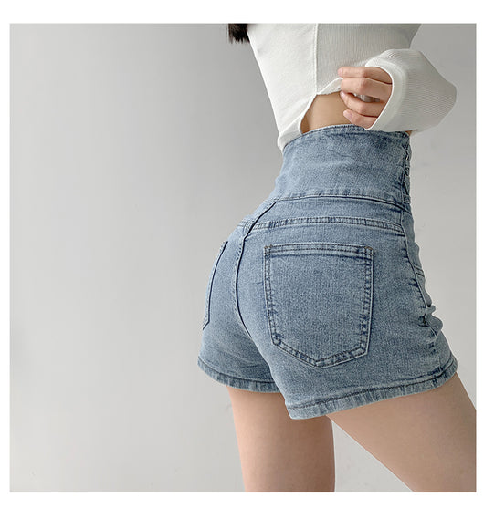 Short Denim Cintura Alta Tejido Cruzado Control de Abdomen para Mujer - Image 2
