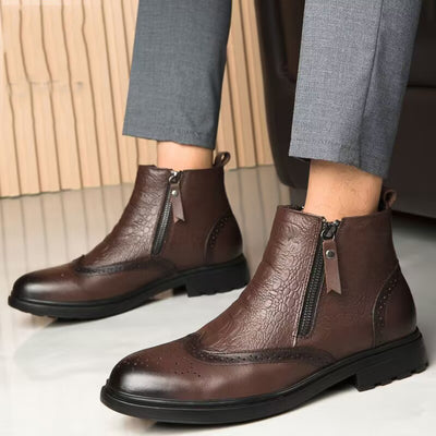 Botas Altas de Cuero con Aumento de Altura - Estilo Brogue Trendy Talla 46
