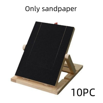 Black sandpaper refill sheets for a dog scratch board, displayed on a light wood stand, 5 pieces included. - Image 7