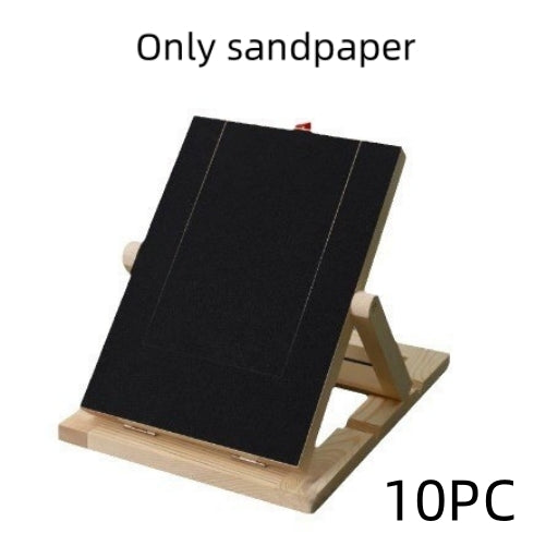 Black sandpaper refill sheets for a dog scratch board, displayed on a light wood stand, 5 pieces included. - Image 7
