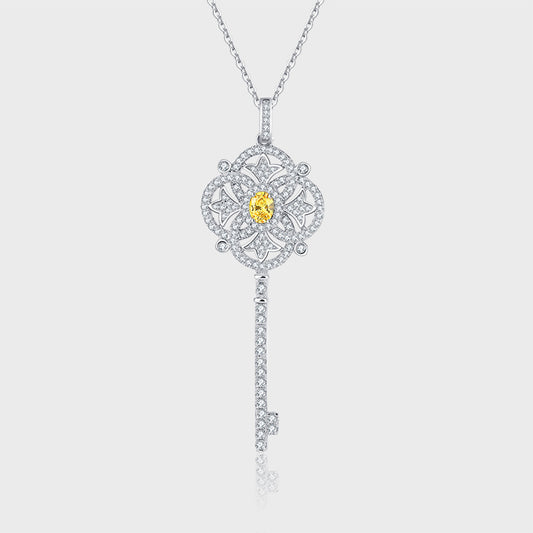 Dije Llave Diamante Amarillo Lujo con Cadena de Carbono Alto